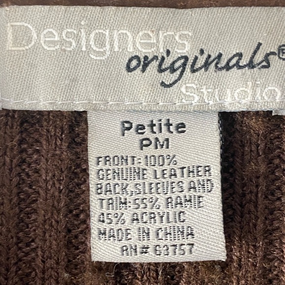 Vintage brown leather sweater jacket button up - Picture 3 of 6